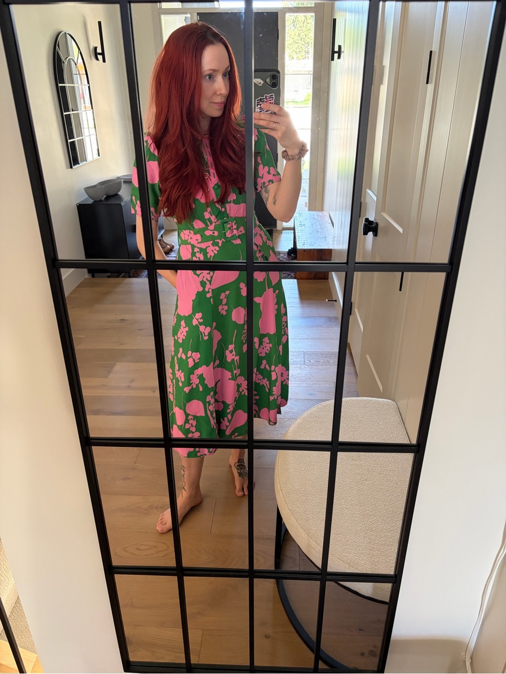 Boden Green Midi Dress with Pink Floral Print - Picture 4 of 5
